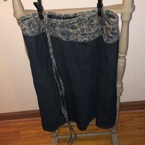 INC International Concepts Blue Denim A-Line Skirt with Floral Waistband